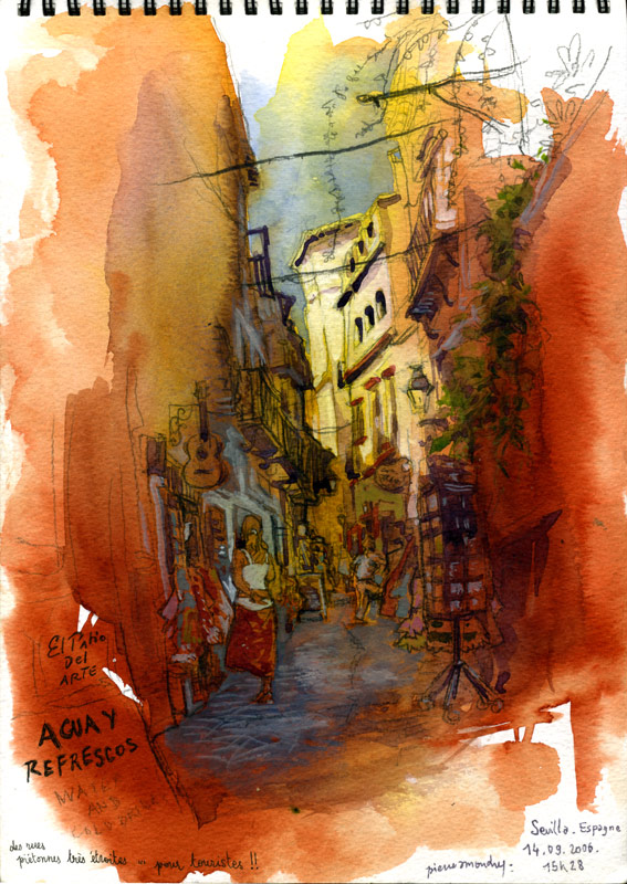 Una calle de Sevilla ». Sevilla. España. | Pierre Amoudry : Diseñador /  Ilustrador / Pintor