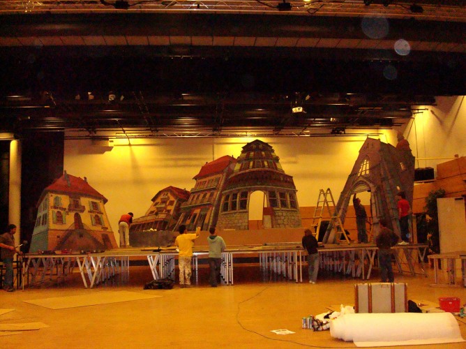 "Village center of Le Grand-Bornand in 1968". During the set-up on stage.